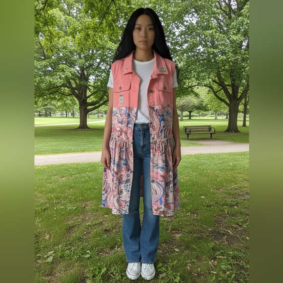 UPCYCLED Sleeveless Duster Sz L - Picture 2 of 5